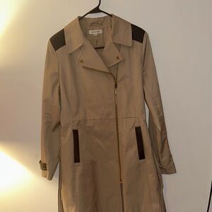 Via Spiga Tan Trench Coat with Black Accents